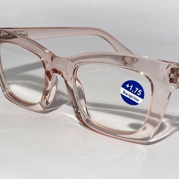 1283 Gretchen Reading Glasses 1.75 Square Clear  Pink Frames Oversize NWT - Picture 8 of 9